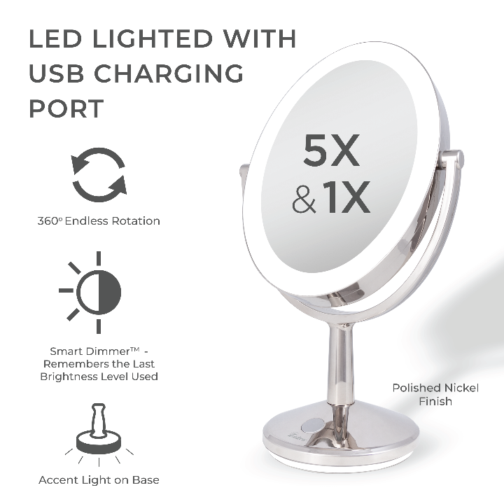 zadro-huntington-lighted-makeup-mirror-espejo-de-maquillaje-led-recargable-5x-1x image 3